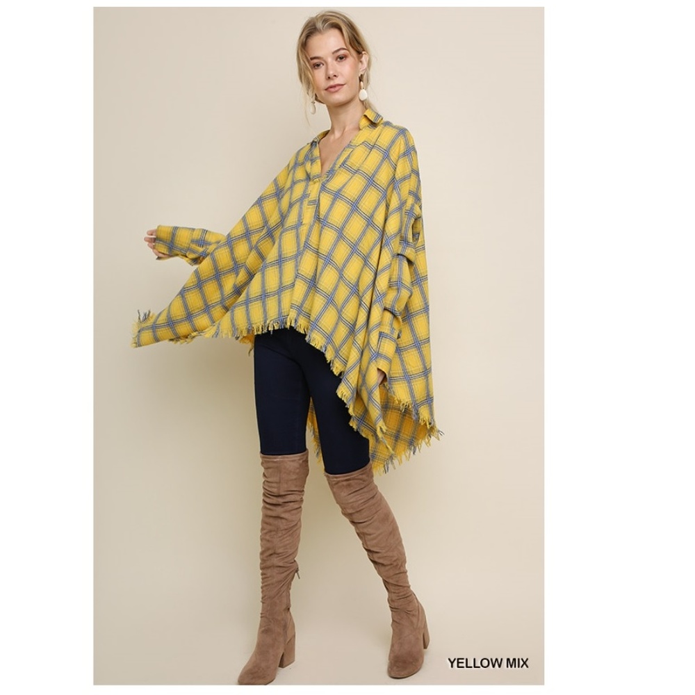 NEW Plaid Long Sleeve High Low Top Sizes S M